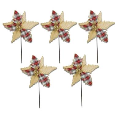 Imagem de 5 Galhos Flores, Artificiais Realistas | Decoração Natalina 43cm | para Árvore de Natal, pinheiro, Decoração para mesa, ceia de Natal, Enfeite de aniversário, casamento e Festas de Final de Ano