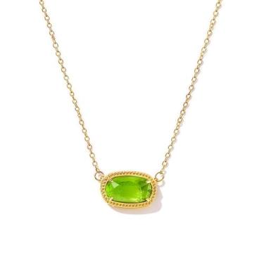 Imagem de Colar com pingente banhado a ouro 14k com pedra oval verde joia feminina