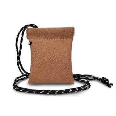 Imagem de AfitLulu Bolsa para fone de ouvido de pescoço pendurada, bolsa de armazenamento de cabos de dados de couro PU e mini bolsa de moedas com fecho de mola de pressão, Amarelo, P