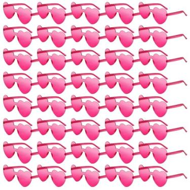 Imagem de 40 peças de óculos de sol sem aro em formato de coração a granel rosa rosa sem moldura, óculos de festa coloridos para mulheres