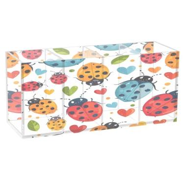 Imagem de CEBUGI Porta-lápis de acrílico com 4 compartimentos, organizador de lápis colorido, porta-pincéis de maquiagem para joaninhas e escritório em casa