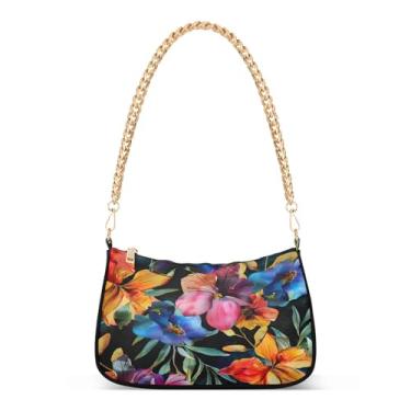 Imagem de CEBUGI Bolsas transversais femininas bolsa de ombro aquarela floral bolsa clutch elegante com alça de corrente