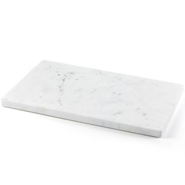 Imagem de Tábua de corte de mármore natural - bancada de pedra polida de 30 x 20 cm, bandeja de charcutaria de pedra com base antiderrapante para cozinha, presente para mestres de churrasqueira, amantes de