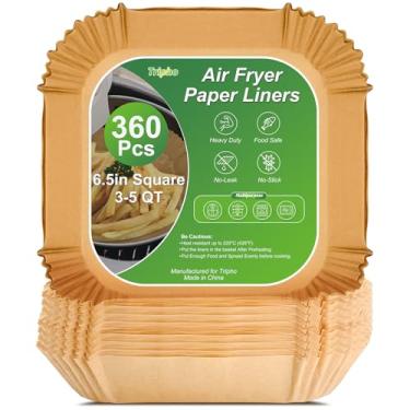 Imagem de 360 peças de forros de papel de pergaminho quadrados crus resistentes de 16,5 cm descartáveis, antiaderentes e sem vazamento para cesta de airfryer, peças e acessórios para fritadeira