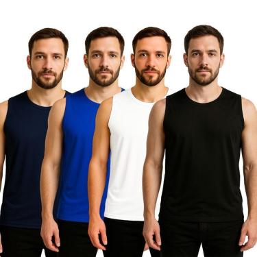 Imagem de Kit 4 Camisetas Regata Masculina Lisa Dry Academia Fit-Masculino