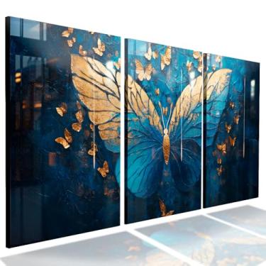 Imagem de Kit 3 Quadro Decorativo Sala Quarto Borboleta Gold Blue Asas 60x40 (1)