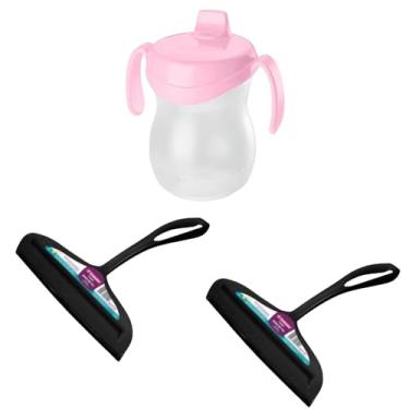 Imagem de Kit 2 Rodo de pia Preto e 1 Garrafa Plástica Infantil Rosa 310ml
