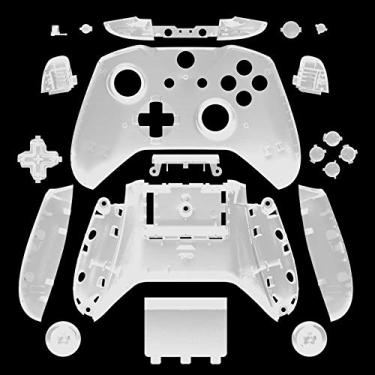 Imagem de Capa WPS Matte com conjunto completo de placas de rosto + botões ABXY + amortecedores RB LB + trilhos direito/esquerdo para Xbox One S Slim (conector de fone de ouvido de 3,5 mm) controladores para versão 1708, transparent clear