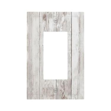 Imagem de Tulpock Capa de interruptor de luz de cabine de madeira branca e cinza rústica decorativa casa de fazenda cinza 1 gangue placa de parede elétrica Switchpalte para banheiro cozinha casa 12,7 cm x 7,6