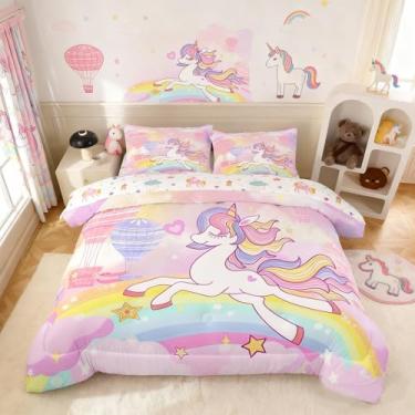 Imagem de Bodhi Conjunto de edredom Queen para meninas, tamanho Queen, de unicórnio, com lençóis, 5 peças