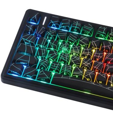 Imagem de Tsungup Teclas personalizadas, 130 teclas PBT Cool Black Spider Web Side impressas, Cherry Profile Key Caps Conjunto de teclas de teclado para teclado mecânico Cherry MX Switches (preto)