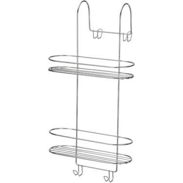 Imagem de SUPORTE DUPLO PARA SHAMPOO CONDICIONADOR E SABONETE 2 PRATELEIRAS SEM FUROS PARA BOX DE BANHEIRO INSTALAÇÃO FÁCIL MATERIAL CROMADO GUANCHOS PARA ACESSORIOS E TOALHAS