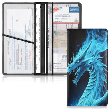 Imagem de Qilmy Twin Dragons Suporte de registro e seguro de carro PU carteira de documentos de veículo organizador de porta-luvas com compartimentos de cartão de PVC transparente para cartões de identificação