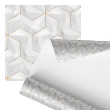 Imagem de Papel de Parede 3D Geométrico Branco, Design Hexagonal em Relevo, Decoração Moderna para Interiores, 2,80m