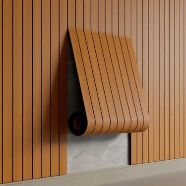 Imagem de Painel de parede de ripas de PVC de 599.4 cm x 40.0 cm Painel de parede autoadesivo grosso de madeira de nogueira sintética painéis de parede à prova de som 3D para paredes e tetos