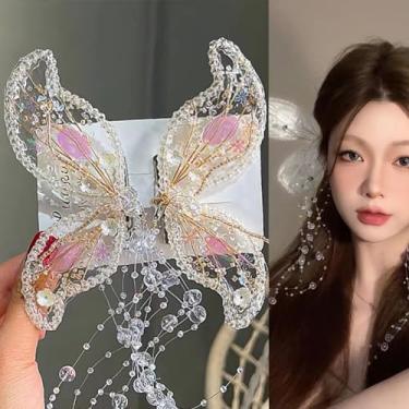 Imagem de Grampos de cabelo de borboleta com borlas longas, presilhas de cabelo com asas de borboleta grandes, acessórios de cabelo exclusivos (transparente)