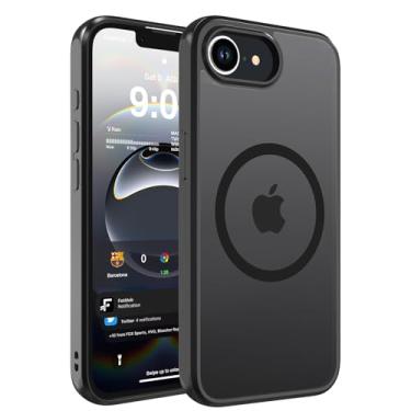 Imagem de DEERLAMN Capa magnética para iPhone 16e fosca, [compatível com MagSafe] [proteção contra quedas de grau militar] Capa protetora para celular translúcida à prova de choque, preta