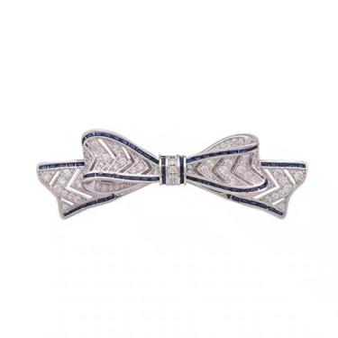 Imagem de Broche de laço estilo Art Deco para mulheres, broche vintage de zircônia cúbica azul, presente de joia elegante para vestido de terno