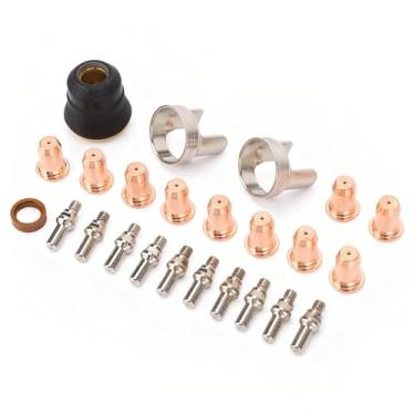 Imagem de 24 peças IPT40 conjuntos de consumíveis de tocha de corte de plasma, conjuntos de consumíveis, eletrodo de ponta para tocha de corte de plasma, ponta de cortador de eletrodo, conjunto de tampa de