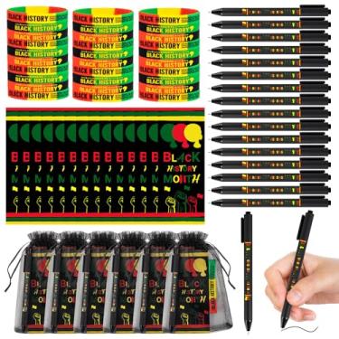 Imagem de 30 conjuntos de canetas esferográficas inspiradoras para o mês da história negra, marcadores de livro, pulseira de silicone, lembrancinhas afro-americanas para homens e mulheres, festas pretas do Dia