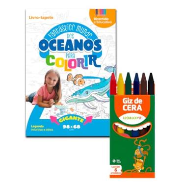 Imagem de Kit Livro Tapete de Colorir Oceanos + Giz de Cera 6 Cores