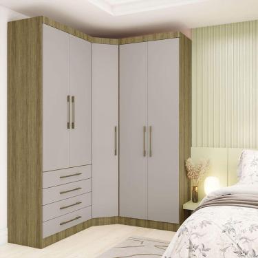 Imagem de Guarda Roupa De Canto 3 Peças 5 Portas 4 Gavetas Paris Luciane Móveis Avelã Pf-cinammon Pf