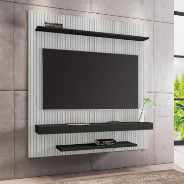 Imagem de Painel Sala Leme para Tv até 60 Polegadas 2 Prateleiras Ripado/off-whi
