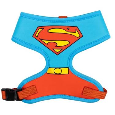 Imagem de DC Comics Arnês para animais de estimação, coleira de cachorro, fivela de plástico, personagem Superman Shield close-up azul vermelho