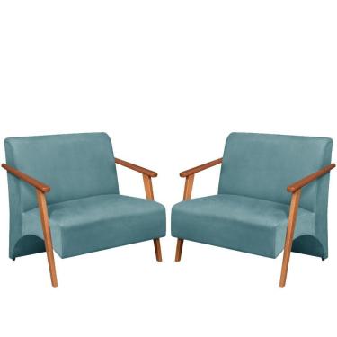 Imagem de Poltrona Namoradeira Venus Braço Madeira Maciça Suede Unidecor Turquesa