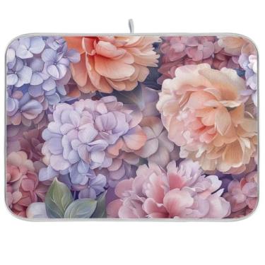 Imagem de Tapetes de secagem de pratos para balcão de cozinha, almofada de secagem de flores de peônia pastel almofada de microfibra escorredor para balcão de cozinha, decoração de casa de férias, médio, 40,6 x