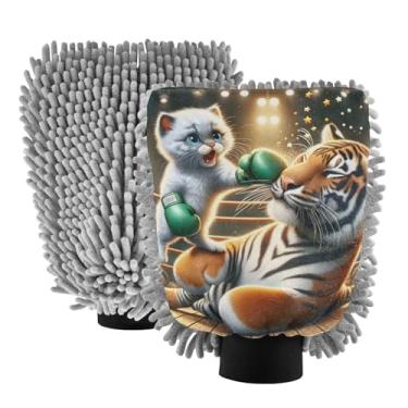 Imagem de ODAWA Luvas de lavagem de carro de microfibra de chenille kitten Tiger Boxe, pacote com 2, luvas de lavagem de carro para canhão de espuma 20,5 cm x 30 cm