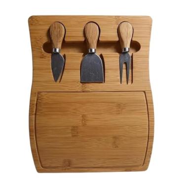 Imagem de Kit Para Queijos Cortador Tábua De Frios Grande Tabua De Bambu Petisqueira