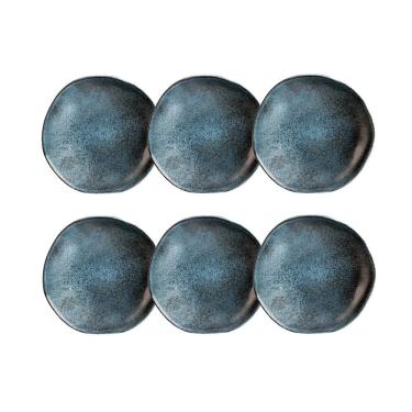 Imagem de Cj 6 Pratos Fundos de Cerâmica Stoneware Orgânico Geo Petroleum 21cm Porto Brasil