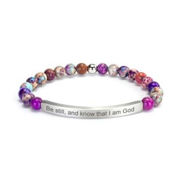 Imagem de cusurlove Pulseira cristã de jaspe imperial para mulheres, joias de versículo bíblico banhado a ouro 18K, presente inspirador de escrituras de fé religiosa, joia de incentivo católico de Jesus com