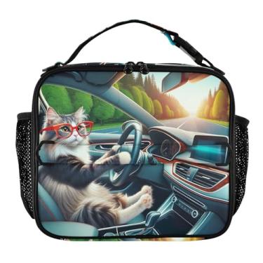 Imagem de Lancheira para motorista de gato, carro, animal, para mulheres, meninas, lancheira masculina e infantil, lancheira para trabalho, bolsa térmica de alimentos portátil para escola