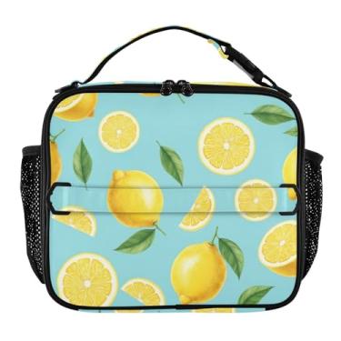 Imagem de Joisal Lancheira azul com folhas de limões em aquarela para mulheres, meninas, lancheira masculina, lancheira para trabalho, rosa, bolsa térmica térmica para adultos