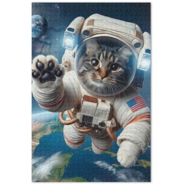 Imagem de Engraçado Gato Astronauta Gatinho 1000 Peças Quebra-cabeça Adultos Quebra-cabeça Arte Família Divertido Puzzles Elefante Branco Presentes Engraçado, 75 x 40 centímetros