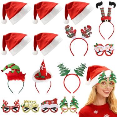 Imagem de Conjunto de 15 peças de tiaras e óculos de Natal – chapéus de Papai Noel, chifres de rena e acessórios de festa festiva para festas de Natal, adereços de cabine de fotos e celebrações de férias