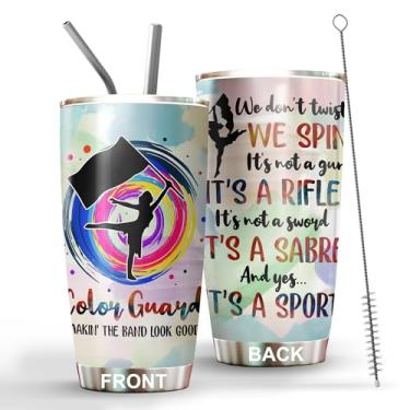 Imagem de MEDROC Copo Color Guard de aço inoxidável, 590 ml, presentes engraçados de proteção de cor para aniversário, Natal, presentes do Corpo de Bandeira para mulheres e meninas bebendo xícara de café