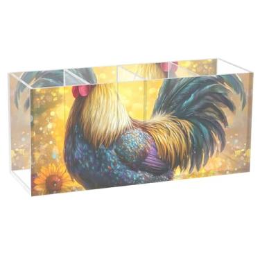 Imagem de TSENQUE Porta-canetas decorativo fofo para mesa, outono, galo, girassol, escritório, suporte de escova de acrílico, copo de lápis, 20 cm x 6,3 cm x 9 cm