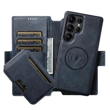 Imagem de LYJSMGZ Capa flip para Samsung Galaxy S25 Ultra/S25 Plus/S25, suporte para cartão magnético, capa à prova de choque, suporta carregamento sem fio, azul, S25 Ultra