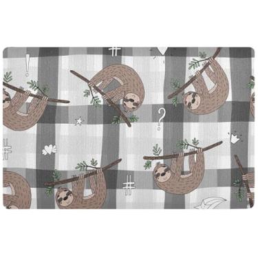 Imagem de TSENQUE Capacho personalizado cinza xadrez marrom preguiça fofo bem-vindo tapete de porta exterior para entrada de casa outono tapete externo 81,3 cm x 50,8 cm