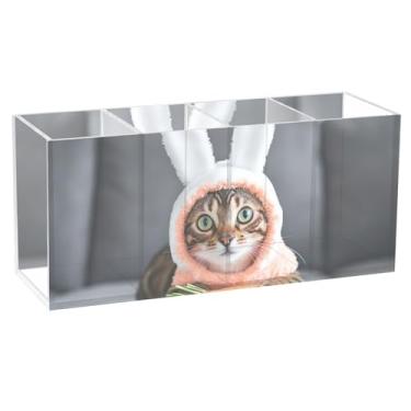 Imagem de TSENQUE Porta-lápis colorido e fofo, coelhinho, gato, páscoa, acrílico, fofo, caneta, porta-lápis, porta-lápis, porta-lápis, organizador de escritório estético