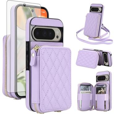 Imagem de Asuwish Capa de celular para Google Pixel 9/9 Pro/10/10 Pro 5G com protetor de tela de vidro temperado, alça de pulso com bloqueio de RFID, suporte para cartão Pixel9 9Pro/Pixel10 10Pro Nine Ten Women