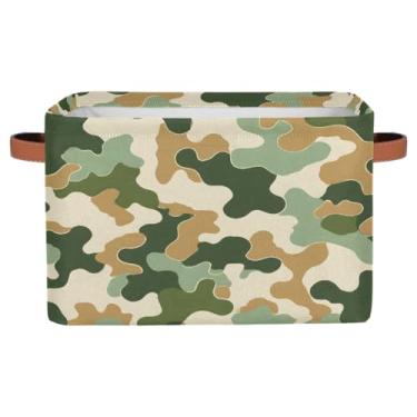 Imagem de Cesta de armazenamento pequena com alças de brinquedo de camuflagem verde caixas de armazenamento dobráveis de tecido organizador de cubo para berçário, sala de estar, quarto, prateleiras, roupas