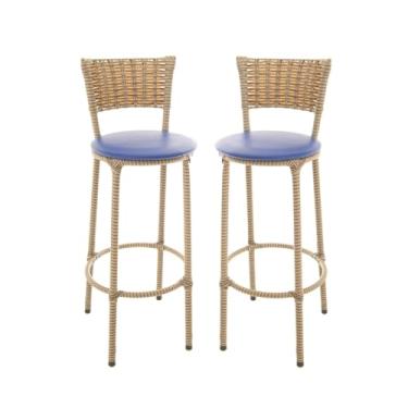 Imagem de kit 2 banquetas alta encapada juncada capuccino(Azul)