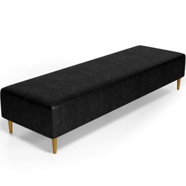 Imagem de Puff Decorativo Sala de Estar Bali W01 Pés Palito 190x60cm Couríssimo Preto - Lyam Decor