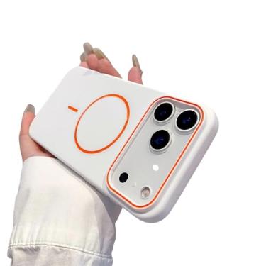 Imagem de Capa magnética de cor contrastante para iPhone, compatível com carregamento sem fio MagSafe (iPhone 16 Pro, branco)