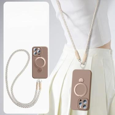 Imagem de Capa protetora de silicone líquido 360 com cordão magnético para iPhone 16 Plus 13 15 14 16 Pro Max, capa protetora macia, marrom, para iPhone 15 Pro