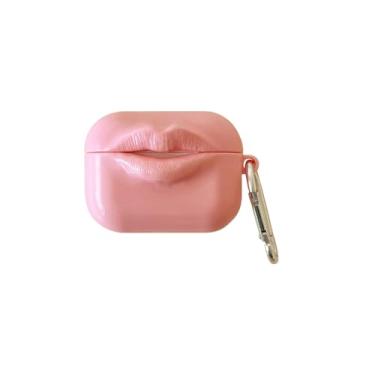 Imagem de Capa para airpods 3D rosa sexy para AirPods Pro 2 com chaveiro – Linda capa protetora moderna retrô rosa com beijo de lábios rosa macia e fina para adolescentes legais e mulheres (capa de fone de